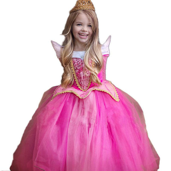 Barn Flickor Prinsessan Aurora Törnrosa Cosplay Kostym Tutu Tyllklänning 7-8 Years Rose