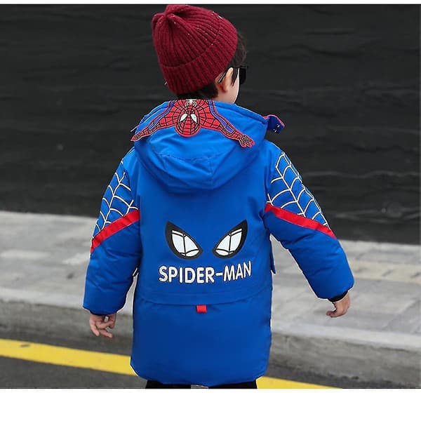 Spider-man huvjacka för barn Varm vinterkappa Blue 100CM