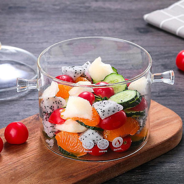 Glasgrytor med cover, 1,7 liters spishäll i glas Värmebeständig spishäll gryta och kastrull med lock, det bästa handgjorda set i glas Cookt null none