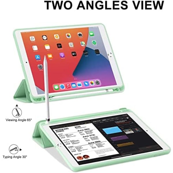 GHINL iPad 9:e/8:e/7:e generationens case (2021/2020/2019) iPad 10,2- case med pennhållare [Sömn/vakna] Smal mjuk TPU baksida Smart Magneti Matcha Green