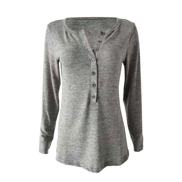 Kvinnors höst-/vintermode V-ringad print Långärmad Casual Lös T-shirt Plus Size Grey XL