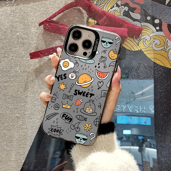 Tecknad Frostat Dubbellager Färg Silver Phone Case Iphone 15 Case Case Style C Svart Ypmd0930
