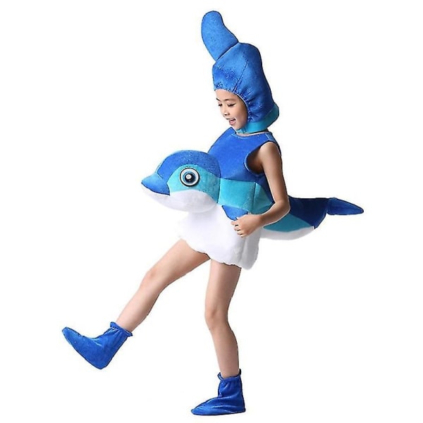 Unisex Toddler Delfin Haj Whale Cosplay Kostym För Barn Djur Jumpsuit Huvudbonader Skor Barn Performance Suit Dolphin 100cm