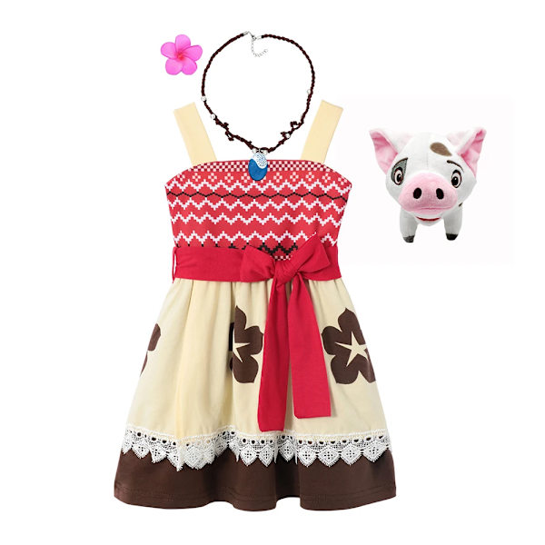 Disney Flickor Kostym Vaiana Klänning Sommar Barn Kalas Moana Prinsessa Cosplay Husdjur Gris Kyckling Set Halloween Förklädnad M Moana Set10 3T (110)