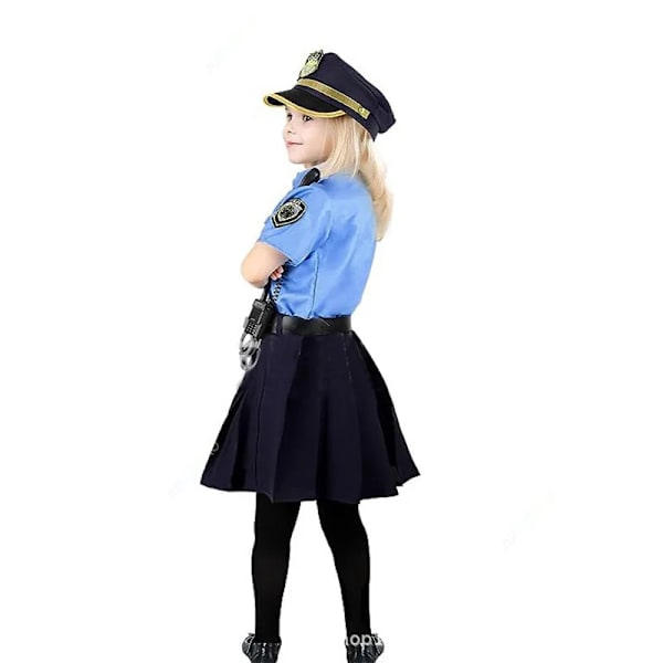 Halloween Barnkostym för flickor, polisuniform, cosplay, blå polisdräkt för julfest XS Picture style