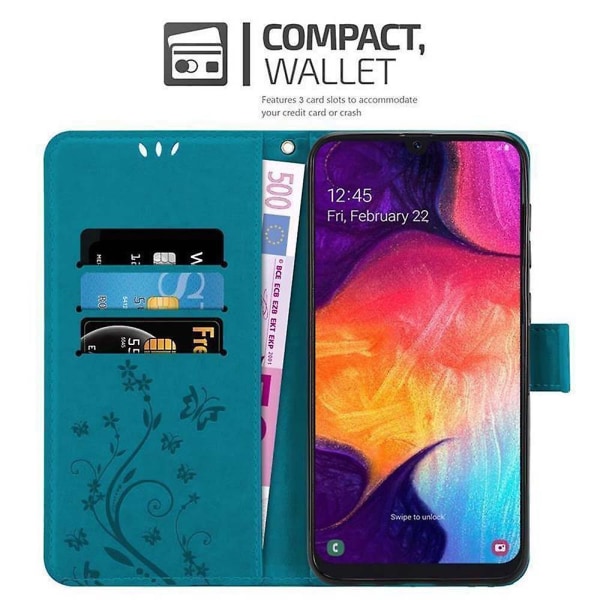 Samsung Galaxy A50 4G / A50s / A30s Cover Case Case - med blommönster och stativfunktion och kortplats FLORAL BLUE Galaxy A50 4G / A50s / A30s