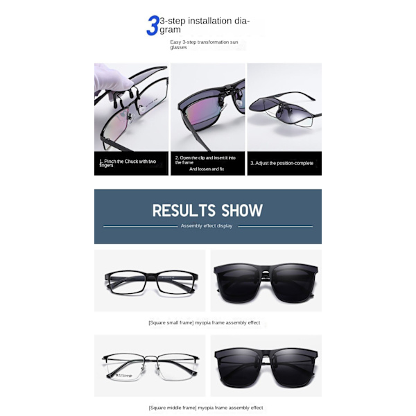 Polariserade Clip-on solglasögon Unisex Anti-Glare Silver