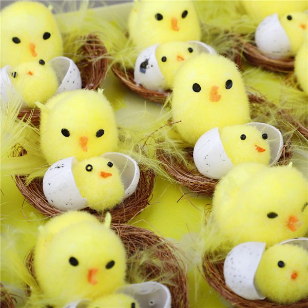 Påskdekoration liten gul kyckling（12pcs）