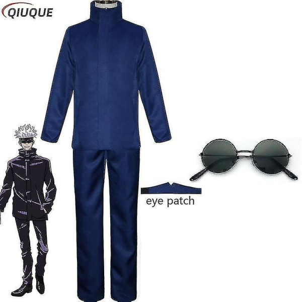 2023-anime Jujutsu Kaisen Gojo Satoru Cosplay Kostym Toppar Byxor Ögonlapp Halloween Party Män Uniform Peruker-1-1 Blue Package 2 L