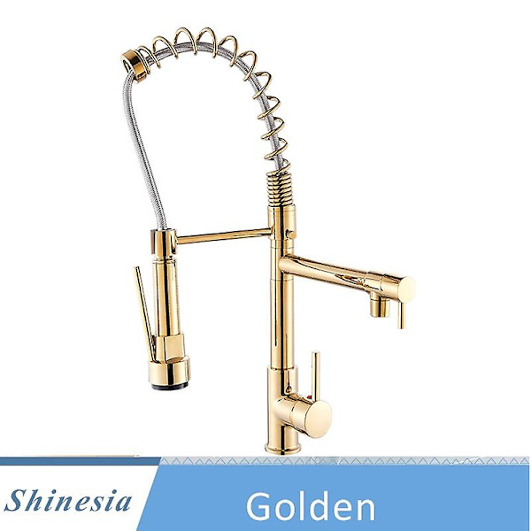 Shinesia Chrome Färdig Utdragbar Fjäder Köksblandare Vridbar pip Kärl Diskbänk Blandare Varmt och kallt C Poland Golden