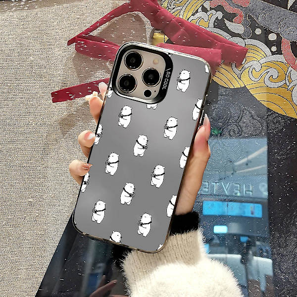 Tecknad Frosted Dubbellager Färg Silver Phone Case Iphone 15 Case Case Stil G Svart Ypmd0838
