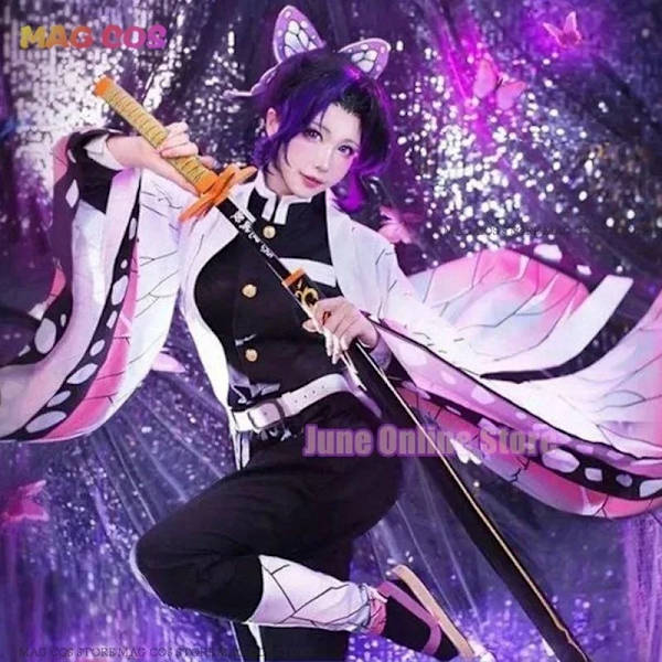 Shinobu Vuxna Barn Kochou Anime Cosplay Kostym Kanae Cosplay Kläder Fjäril Klämma Kvinnor Uniform Slayer Kappa Halloween Outfit L 2pcs Hairclip b