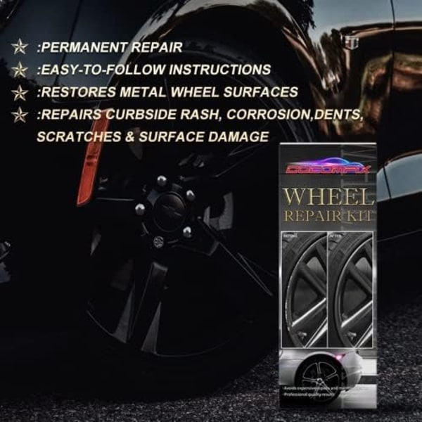 cocomfix Fälgreparationssats, Black Rim Touch Up Paint Kit, Reparationssats för fälgar. SNABB &amp; LÄTT för kantstensutslag, repor och större No.01Gloss Black