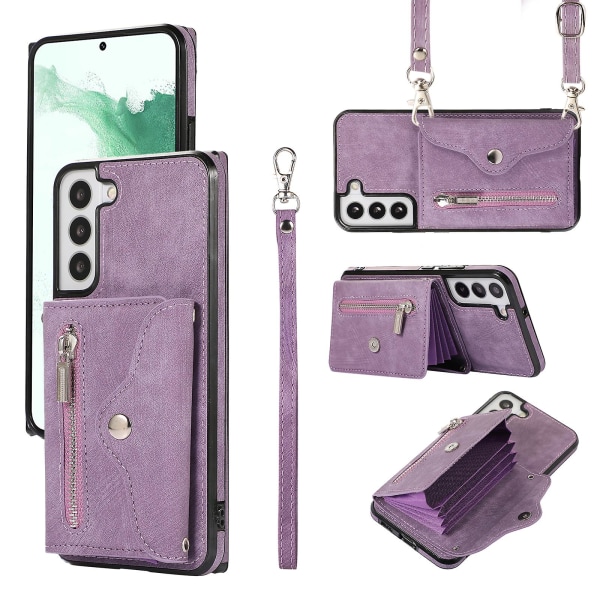 För Samsung Galaxy S22 5g phone case Kickstand Rfid Blockerande kortväska Pu Läder+tpu cover Purple