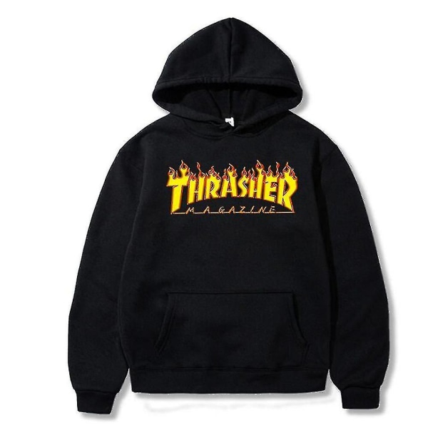 Unisex Thrasher Hoodie Printed Sweatshirt Huva med dragsko med ficka Z black 1 L