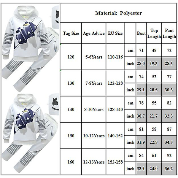 Pojkar Barn Marshmello Dj Mask Huvtröjor+byxor Set Carnival Party Cosplay Kostym 5-6 Years