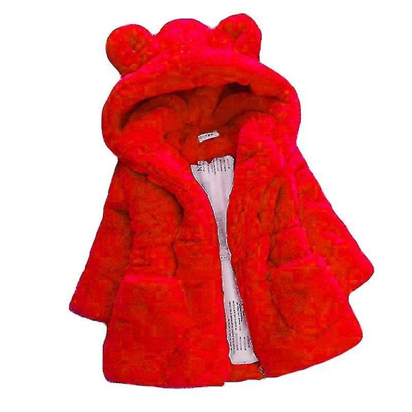 Barn Flickor Fluffig fuskpäls Hooded Parka Coat Fleece Tjock Jacka Vinter Ytterkläder Red 4-5 Years