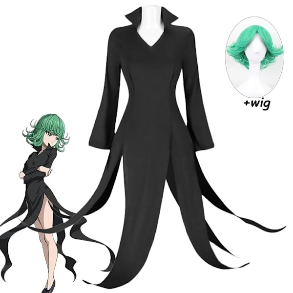 Anime One Punch Man Terrible Tornado Cosplay Kostym Senritsu No Tatsumaki Peruk Sexig Svart Klänning Halloween Uniform för Barn Vuxen L Costume and Wig