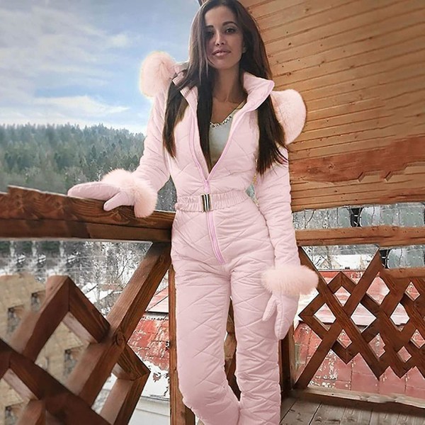 Vinterskiddräkter för kvinnor Plus Size One Pieces Jumpsuits Huvoveraller High Sports Vattentät Snowboard Snowsuits Pink X-Large