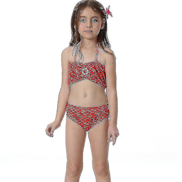 Barn Flickor Mermaid Tail Bikini Set Badkläder Baddräkt Simdräkt Red 10-11 Years