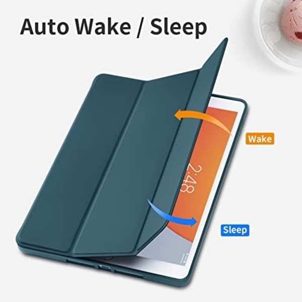 GHINL iPad 9:e/8:e/7:e generationens case (2021/2020/2019) iPad 10,2- case med pennhållare [Sömn/vakna] Smal mjuk TPU baksida Smart Magneti Marine Blue