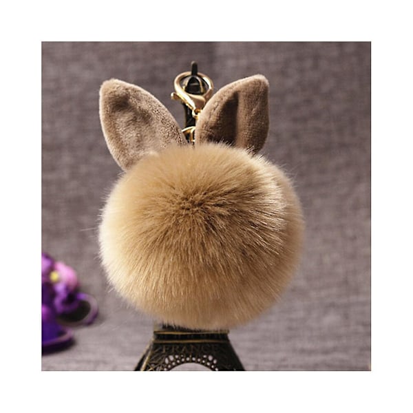 Pom Pom Fur Ball Nyckelring Rabbit Ear Keyring Bag Charm Decoration (khaki) Kaki none
