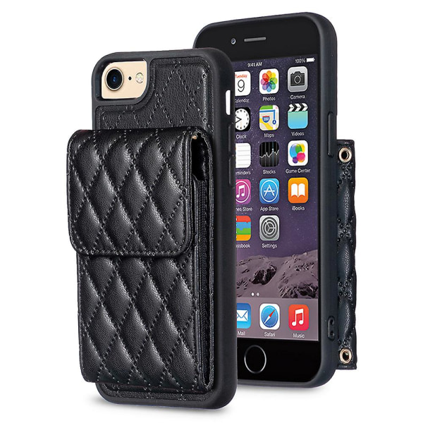 Bf22-stil case för Iphone 6 / 6s / 7 / 8 / Se (2020) / Se (2022) Kickstand Pu läderbelagd Tpu cover Black