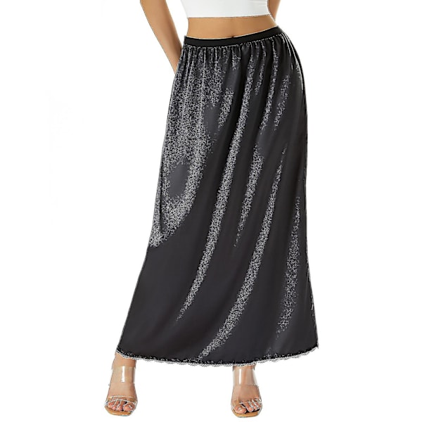 Halv Slip Lace Lång Elastik Midja Underkjol Kvinnor Satäng Halv Slips Svart M