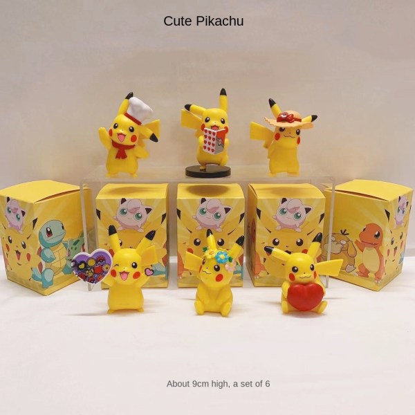 En uppsättning av söta Pikachu anime modell trendiga leka blind box