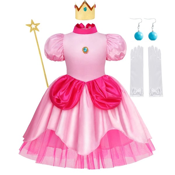 Ny babyflicka drottning persika prinsessa klänning barn cosplay kostym barn födelsedag karneval fest outfit scenframträdande kläder Dress B Sets02 2T (100)