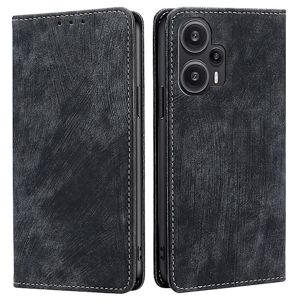 Texturerat cover för Xiaomi Redmi Note 12 Turbo / Poco F5 5g Rfid blockerande plånbok Magnetisk läder Flip Stand Case Black