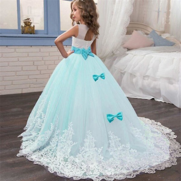 Flickor spetsklänning elegant prinsessa lång klänning barn klänningar för flickor blomma bröllopsfest aftonklänning barn bal tutu ko Klänning 1 blå 8