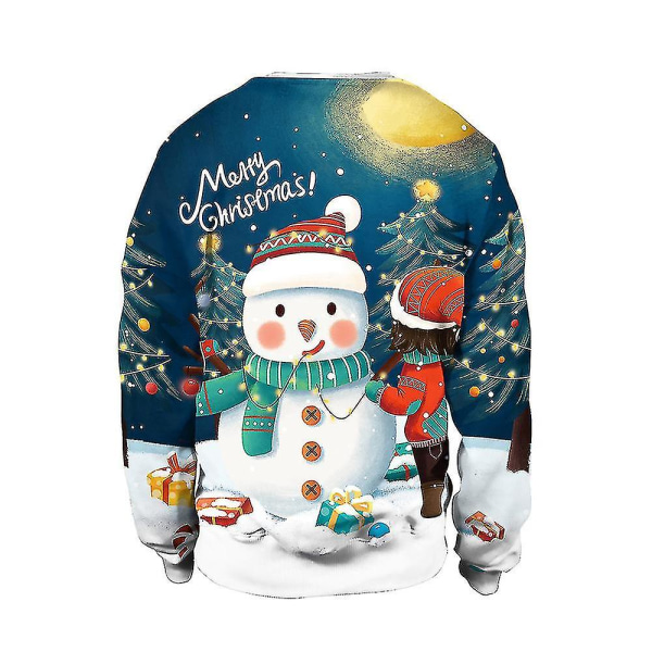 Jultröja Vinter Höst Crew Neck Toppar Sweatshirt Med Ren Santa Printed Snowman XL