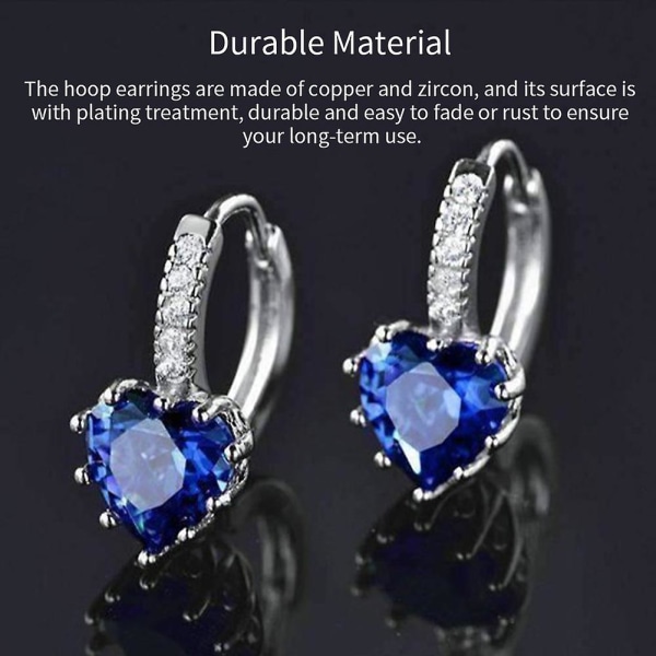 1 par Hoop Örhängen Cubic Zirconia Kvinnor Flickor CZ Modesmycken Hjärtformade Blue none