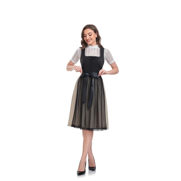 Kvinnor Dirndl Klänningar 3 Styck Tyska Oktoberfest Klänningar Bayersk Dräkt Öl Carnival Outfits Black 38