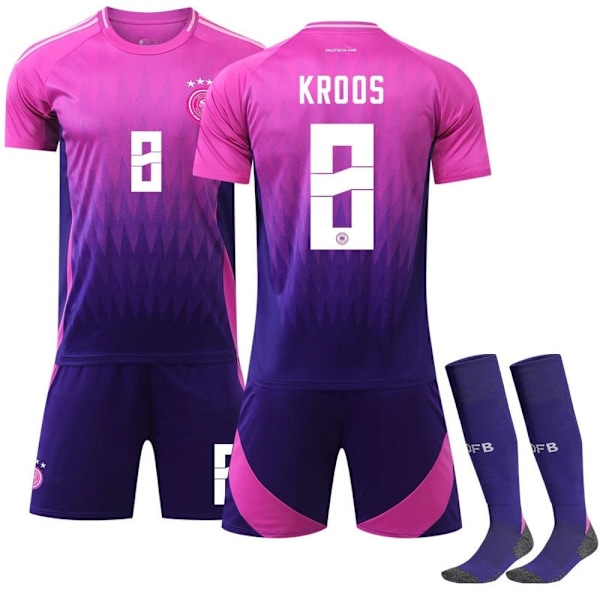 2024 tyska borta rosa tröja EM landslag fotbollskläder nr 13 Mueller nr 8 Kros no.8+socks #2xl