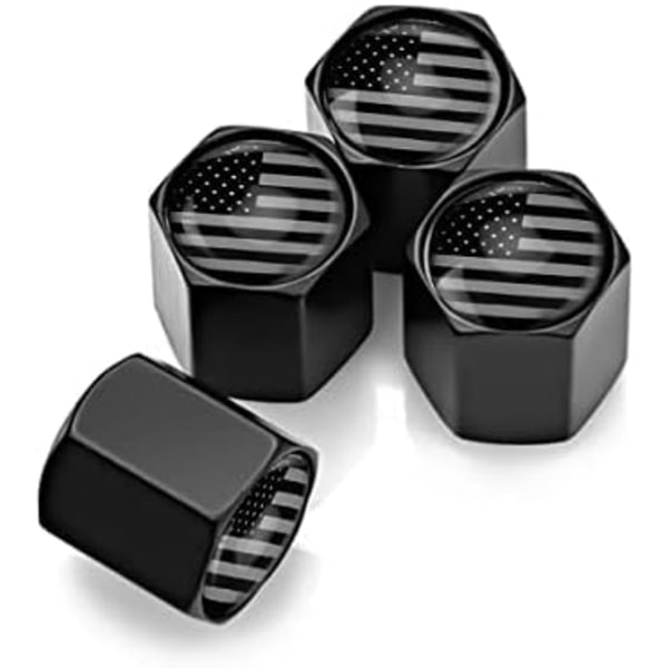 American Flag Däckventilspindelkapslar för bil, 4Pack Anti-Rost lufttät gummitätning Universal för bilar, fordon, cyklar, T Black\/Gray
