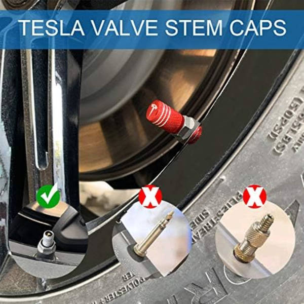 VIHIMAI 4PCS däckkapslar, aluminiumlegering cap dekorativt tillbehör Kompatibel för Tesla Model YXS 3 (svart) red Compatible for Tesla