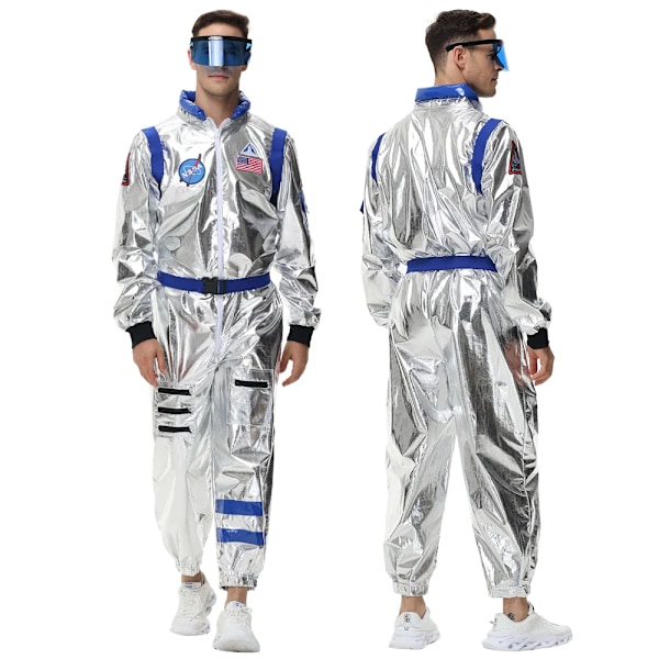 Vuxen rymd astronaut silver jumpsuit för män och kvinnor Halloween cosplay fest dräkt par rymddräkt robot uniform dräkt XL Men Blue Set