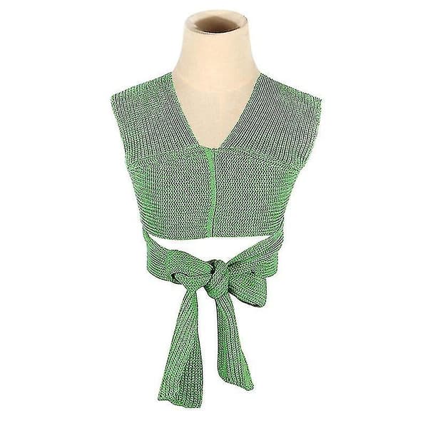 Kvinnor Kitted Väst Bandage Tröja Mode Ärmlös Crop Top Fall Solid Pullover Green