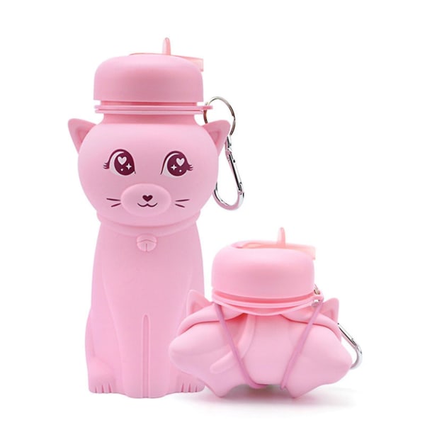 Söt kattformad vattenkokare Hopfällbar vattenkokare flaska Bärbar läckagesäker vattenkopp för födelsedagspresent Pink