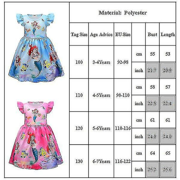Barn Flickor Sjöjungfru Ariel Princess Klänning Sommar Casual Party Kortärmad A-linje Klänningar_xmf Rosröd 4-5Years