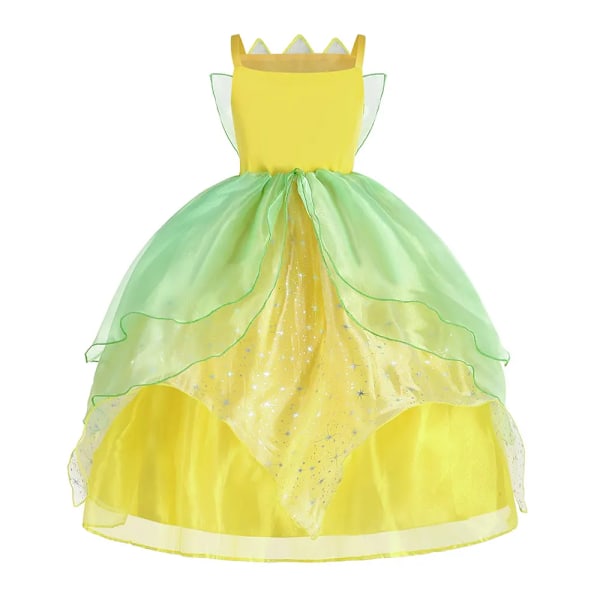 Klassisk flicka saga Tiana Cosplay kostym elegant prinsessa grön festklänning julbalklänning prinsessa och groda Vestido tiana outfit 04 7-8T(140)