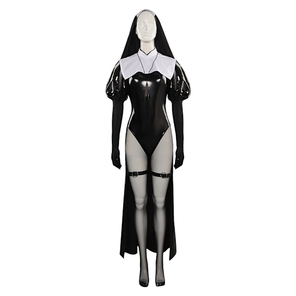 Nun Cosplay Kostym Kvinnlig Fantasia Sexig Jumpsuit Fantasia Rollspel Vuxna Kvinnor Fancy Dress Up Halloween Förklädnad Festdräkt XXXL Female