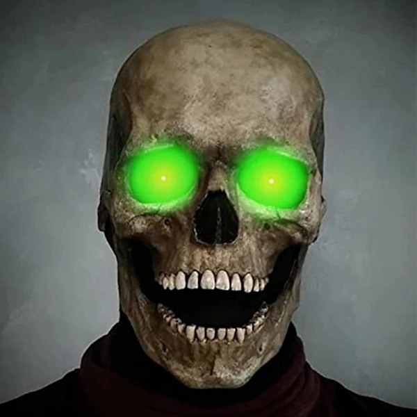 Aktiv Full Huvud Skalle Mask med Rörlig Käke Huvudbonad Gröna Glödande Ögon Halloween Rekvisita Skräck Halloween Mask B