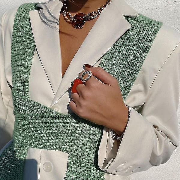 Kvinnor Kitted Väst Bandage Tröja Mode Ärmlös Crop Top Fall Solid Pullover Green