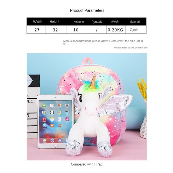 Unicorn Barns Ryggsäck Bärbar Tecknad Rosa