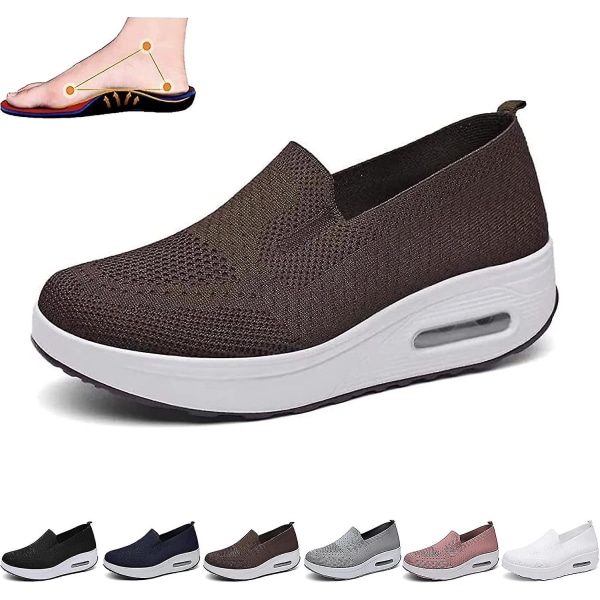 Ortopediska Sneakers för kvinnor, Mesh Up Stretch Platform Sneakers, Bekväma Casual Fashion Sneaker Walking Shoes (svarta, 7,5) Brown EUR43