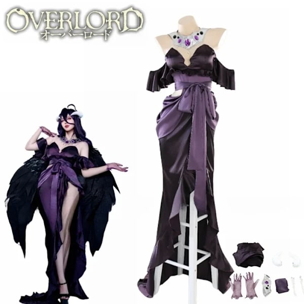Anime Overlord Säsong 4 Albedo Cosplay Kostym Albedo Kvällsklänning Svart Sexig Klänning Peruk Halloween Uniform Juldräkt One Size Costume