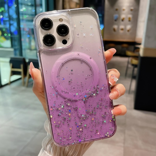 Magsafe Bling Glitter Gradient Stötsäkert genomskinligt anti- case för Iphone 15 Pro Max 15 Ultra Purple